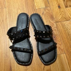 Sincerely Jules Black Studded Double-Strap Slide Sandals